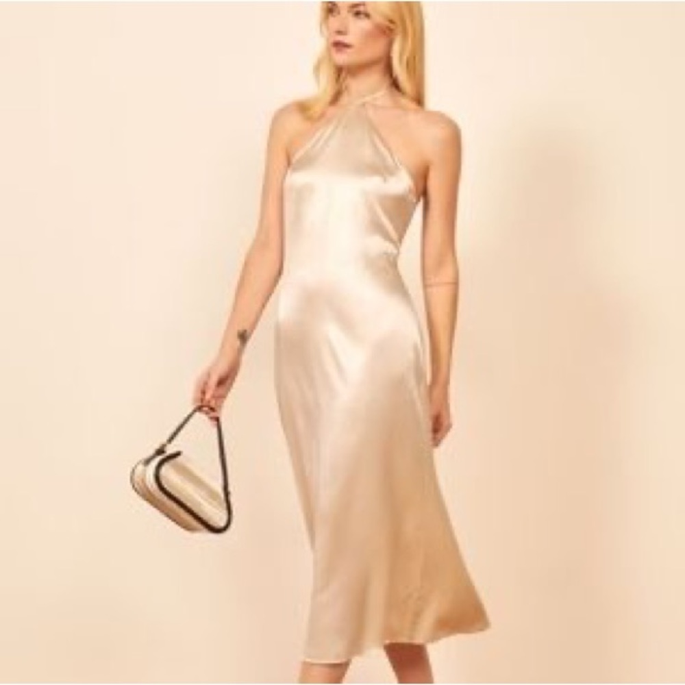 Reformation Cream Silk Reggie Dress